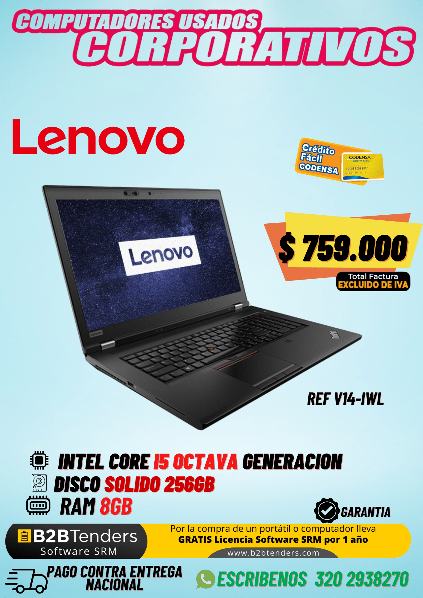 Lenovo V14-IWL Usado | Core i5 8ª Gen, 8GB, 256GB SSD